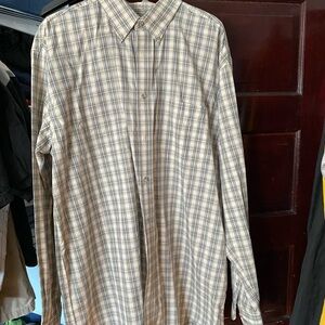 Men's Button-Down Plaid Shirt in Beige and Blue XL